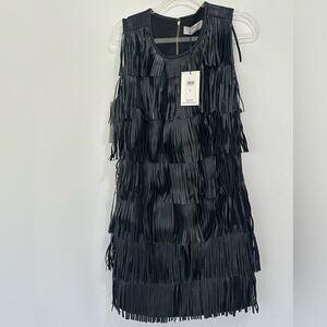 Siempre Anthropologie black fringe Layered Sleeveless Dress size small